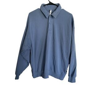 Fabletics Womens Blue Year Round Terry Oversized Polo Sweatshirt Size XL